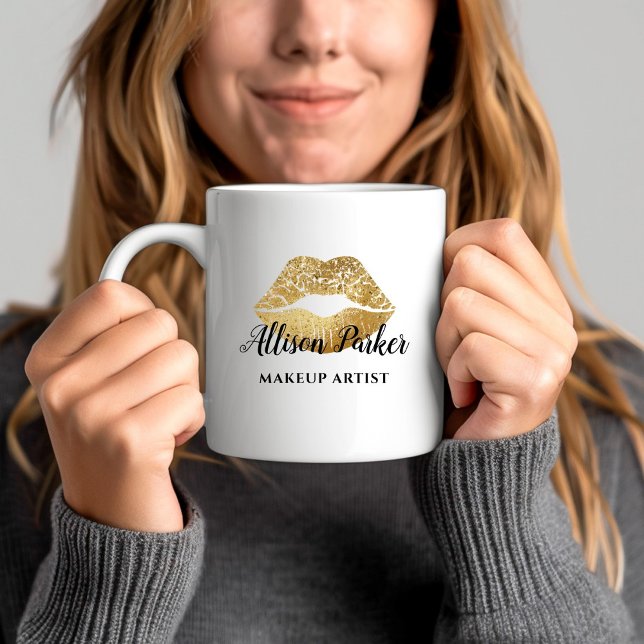 Taza De Café Artista de maquillaje de negocios de los labios de (Gold Glitter Kiss Lips Business Makeup Artist Coffee Mug)