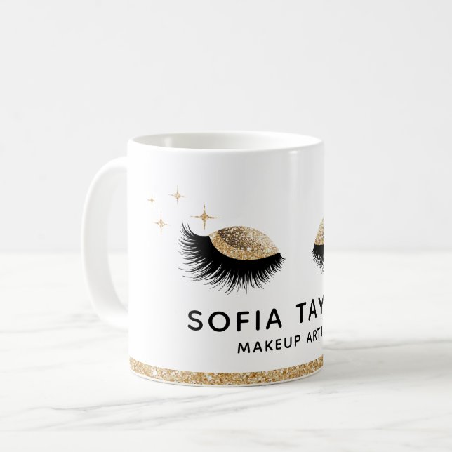 Taza De Café Artista de maquillaje Eyebrows azota Purpurina Gol (Anverso izquierdo)