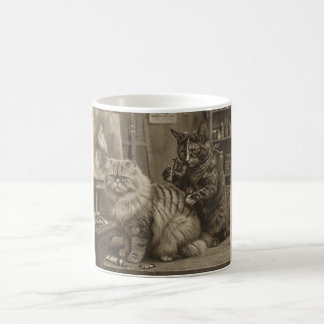 Taza De Café Artista de tatuajes de gato sepia vintage – Divert