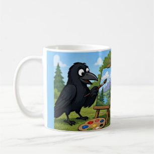 Taza De Café Artista divertido cuervo pintando arte de paisaje