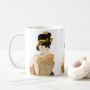 Taza De Café Artista japonés vintage de Chica Geisha en Kimono