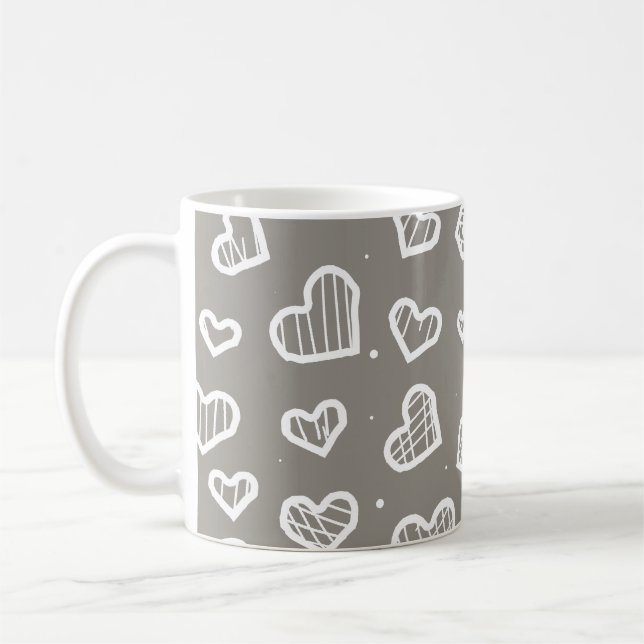 Taza De Café Artistic Hearts Seamless Pattern - Grey Background (Izquierda)