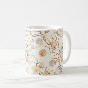 Taza De Café Artístico Coral Marino Concha Terracota Marfil