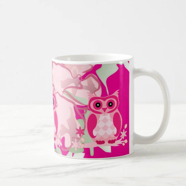 Taza De Café Artsy Pink Owl & Flowers Mug – Playful Home Decor (Derecha)