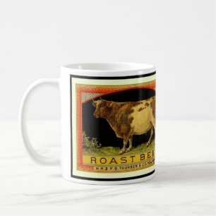 Taza De Café Asado de ternera vintage etiqueta ilustración - Ta