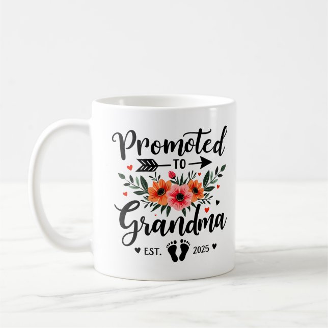 Taza De Café Ascendido a la abuela Este 2025, nueva abuela flor (Izquierda)
