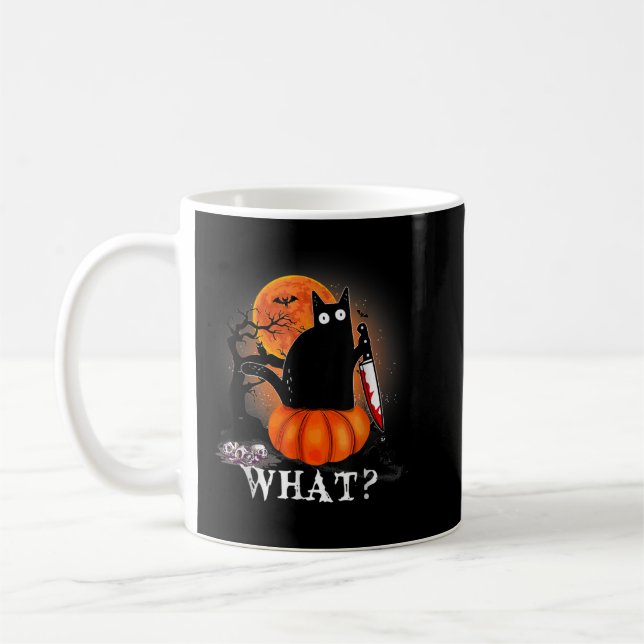 Taza De Café Asesino Halloween Scary Moon Gato negro con cuchil (Izquierda)