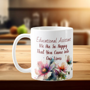 Taza De Café Asistente Educativa Floral rosa azul Personalizar