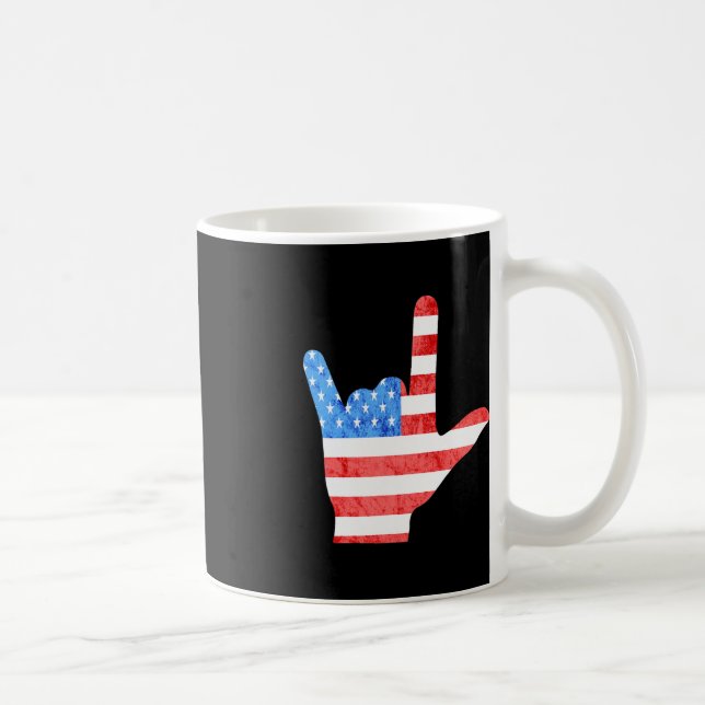 Taza De Café ASL 4 de julio Rótulo americano Lenguas Sordas Awa (Derecha)