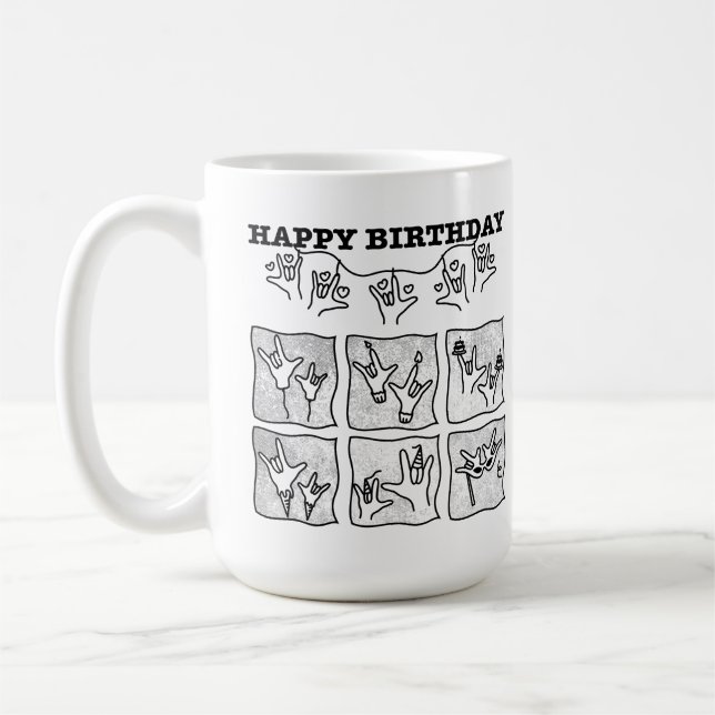 Taza De Café ASL ILY Obsesión - ¡Feliz Cumpleaños!  (Izquierda)