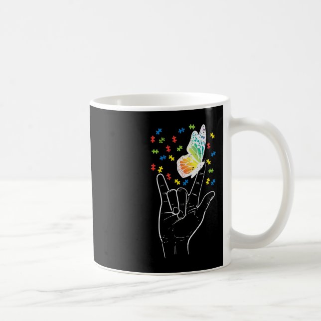 Taza De Café Asl Love Rótulo Butterfly Puzzle Autism Awareness  (Derecha)