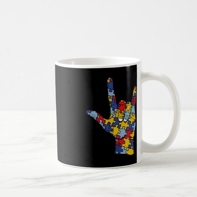 Taza De Café ASL Love Rótulo Language Hand Autism Awareness Sup (Derecha)