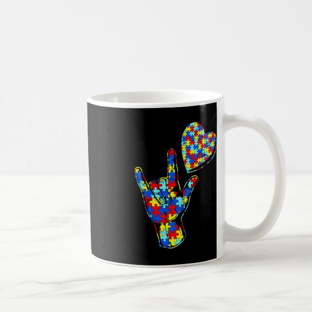 Taza De Café ASL Love Rótulo Lenguaje Autismo Awareness Puzzle  (Derecha)