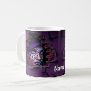 Taza De Café Aspecto 3D Pared Impreso Desglose Scary Lady Face