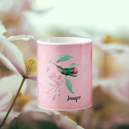 Taza De Café Aspecto de Damasco de Vimigbird rosa y pájaro blan