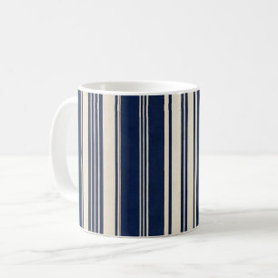 Taza De Café Aspecto de Tejido Vintage Marfil Azul Marino Resta