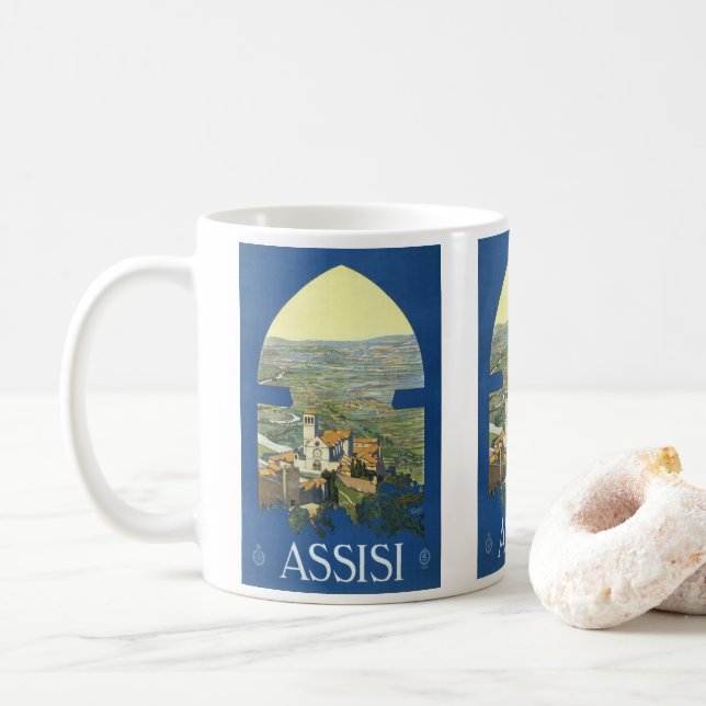 Taza De Café Assisi Italia Viajes de época Arte Francesco Basíl (Con donut)