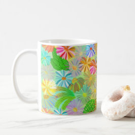 TAZA DE CAFÉ ASTER & CONE FLOWERS & TROPICAL LEAVES WATERCOLOR 