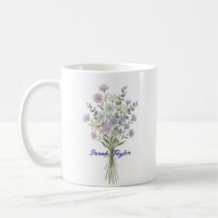 Taza De Café Aster de Flor de Cumpleaños Personalizada