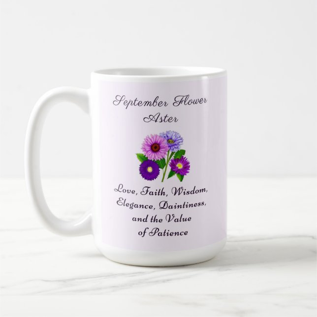 Taza De Café Aster de Flores en el Mes de Nacimiento Personaliz (Izquierda)