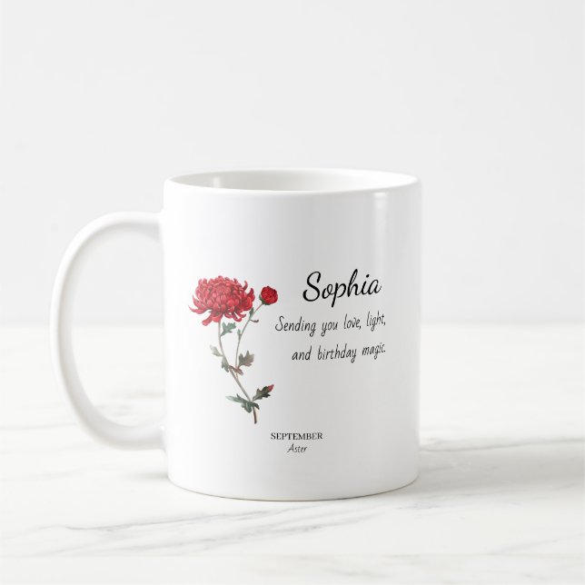 Taza De Café Aster de septiembre Cumpleaños Personalizado (Izquierda)