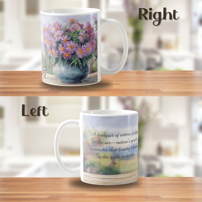 Taza De Café Asters de acuarela y citación de pollo (Subido por el creador)