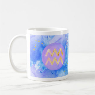 Taza De Café Astrología acuario azul púrpura azul zodiaco
