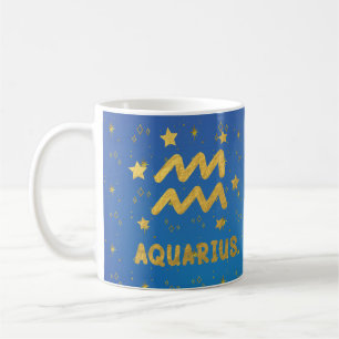 Taza De Café Astrología azul y dorada Aquarius Zodiac Mug