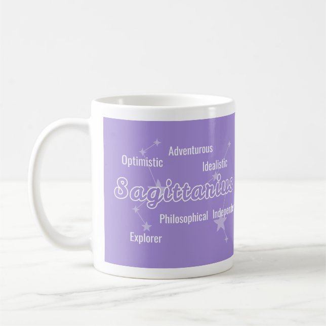Taza De Café Astrología de color púrpura sagitario zodiac (Izquierda)
