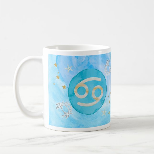 Taza De Café Astrología de la acuarela azul del cáncer Rótulo Z (Izquierda)