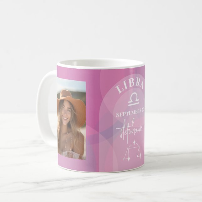 Taza De Café Astrología Libra Zodiac Rótulo Personalizado de fo (Anverso izquierdo)