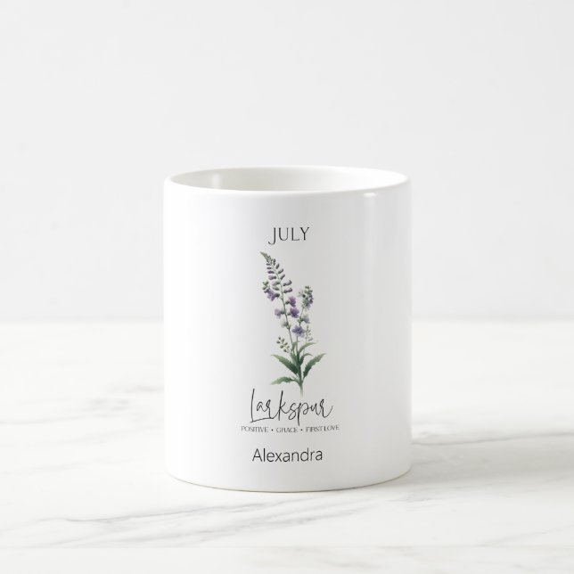 Taza De Café Astrología Nacimiento Mes Julio | Flor Larkspur (Centro)