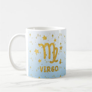 Taza De Café Astrología Virgo Zodiac Azul y Oro Mug