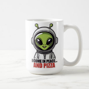 Taza De Café Astronauta Alien Adorable "Vengo en Paz y Pizza"