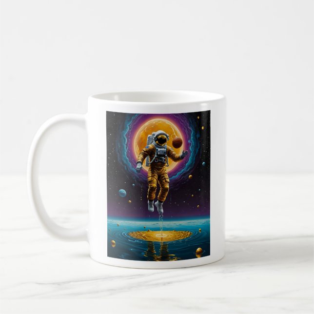 Taza De Café Astronauta cósmico baloncesto sobre avión de oro (Izquierda)