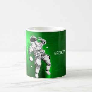 Taza De Café Astronauta de la galaxia verde personalizada
