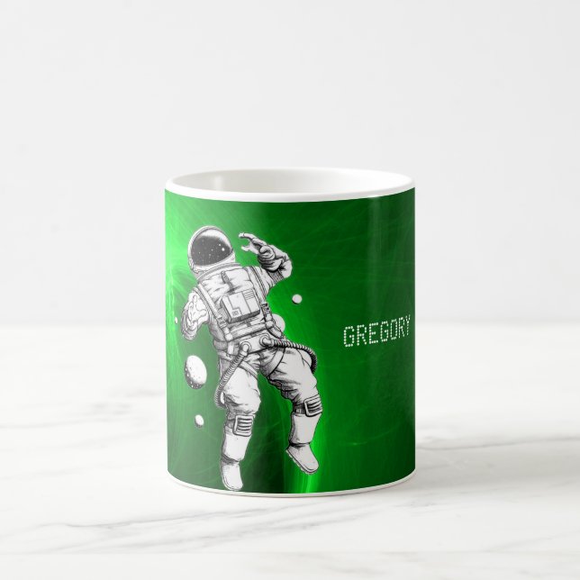 Taza De Café Astronauta de la galaxia verde personalizada (Centro)