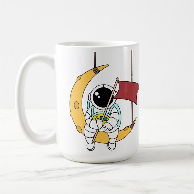 Taza De Café Astronauta de línea Art Sitting Moon Ilustracion (Izquierda)