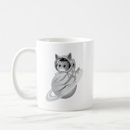 Taza De Café Astronauta del gato espacial con planeta Saturno