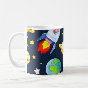 Taza De Café Astronauta en el patrón de planetas y cohetes espa