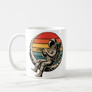 Taza De Café Astronauta espacial tocando flauta músico flautist
