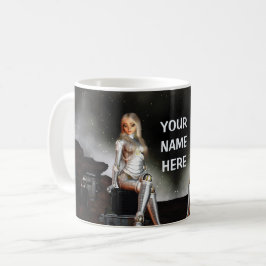 Taza De Café Astronauta femenina. Feliz