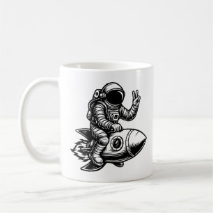 Taza De Café Astronauta montado en un cohete
