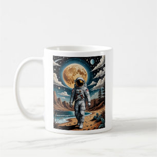Taza De Café Astronauta surrealista de la luna en camiseta