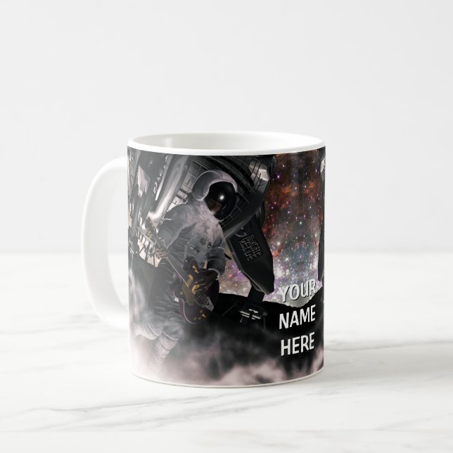 Taza De Café Astronauta tocando guitarra. Personalizado (Anverso izquierdo)