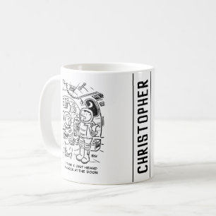 Taza De Café Astronautas en nave espacial oyen un golpe en la p