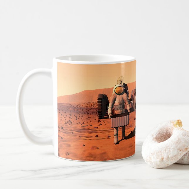 Taza De Café Astronautas Instalando Equipo Meteorológico En Mar (Con donut)
