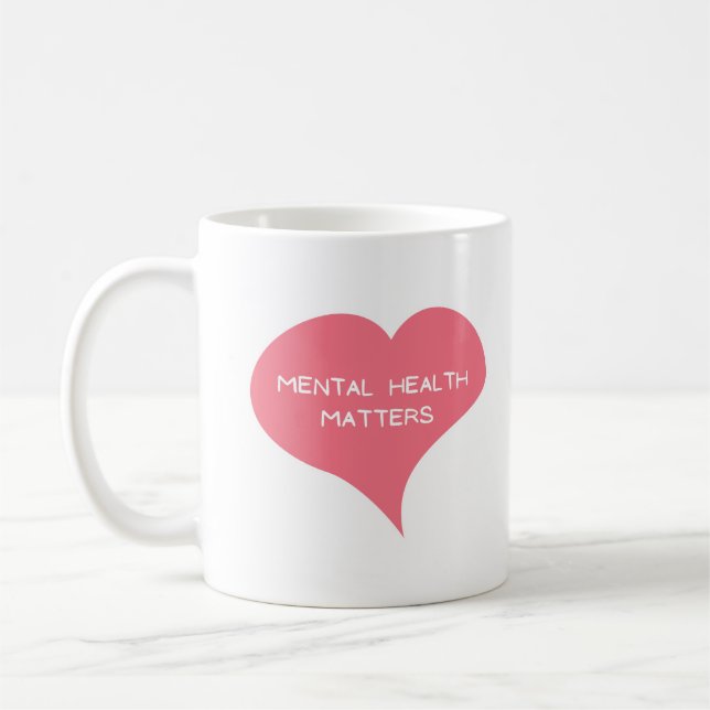 Taza De Café ASUNTOS MENTALES DE SALUD Pink Love Heart (Izquierda)
