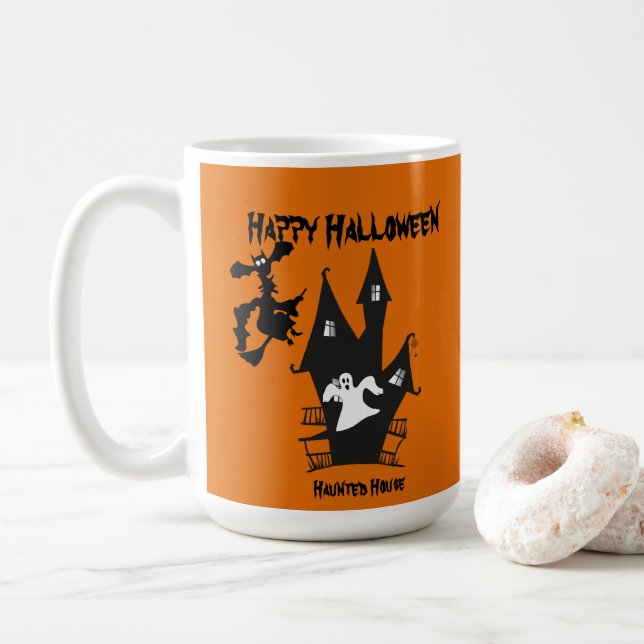 Taza De Café Asustada casa temerosa café de Halloween Mug (Con donut)