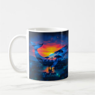 Taza De Café Atardecer de ballena y fauna africana y cerrar la 